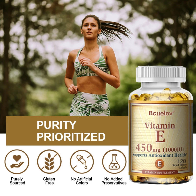 Bcuelov Vitamin E Capsules – Daily Antioxidant Support for Skin & Immunity (30–120 Ct)