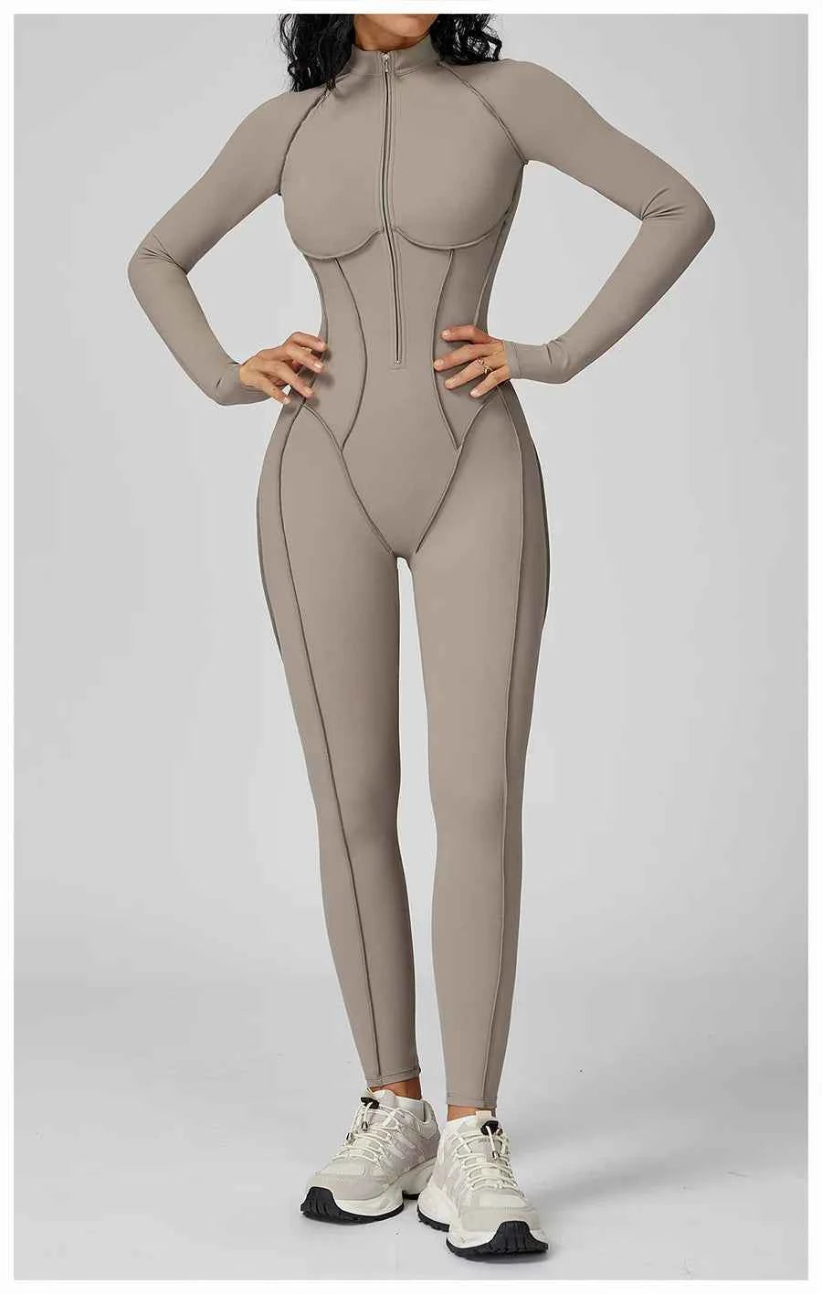 Women’s Seamless Long Sleeve Zipper Yoga Jumpsuit Slim Fit Outfit