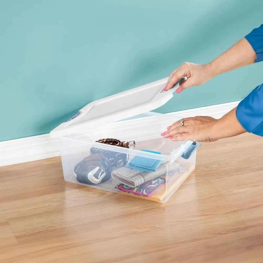 12-Pack Latching Box, Under Bed Storage Bins with Lids, Clear Plastic, 15 Quart - Heavy-Duty Organizing Containers for Close