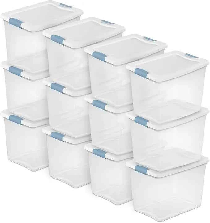 12-Pack Latching Box, Under Bed Storage Bins with Lids, Clear Plastic, 15 Quart - Heavy-Duty Organizing Containers for Close