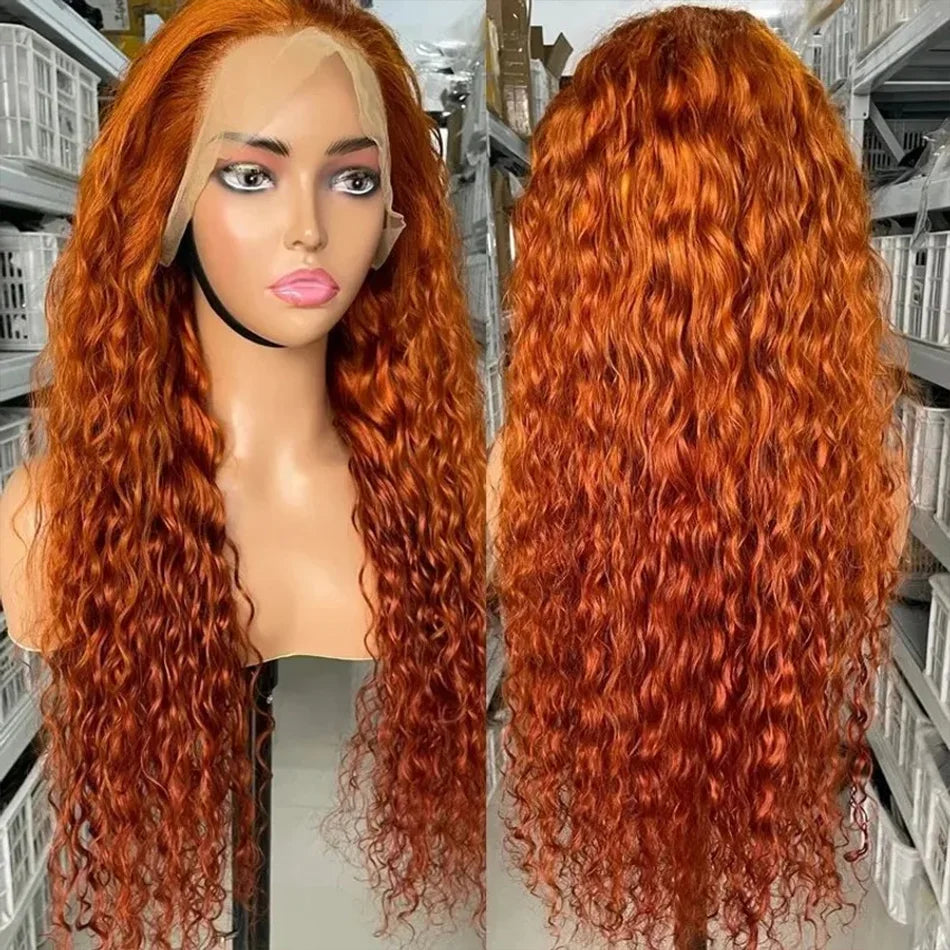13x6 HD Lace Frontal Wig - Orange Ginger, Deep Wave Brazilian Hair, 220% Density, 30"