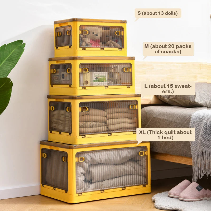 60L Foldable Plastic Storage Box - Glossy Organizer for Clothes, Books & Camping Gear