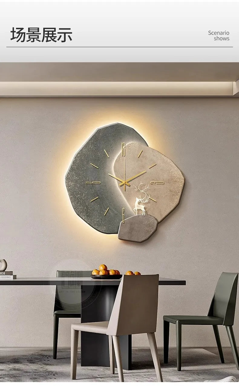 Lucky Stone Modern Wall Clock - High-End Silent Home Clock for Living Room and Wall Hanging