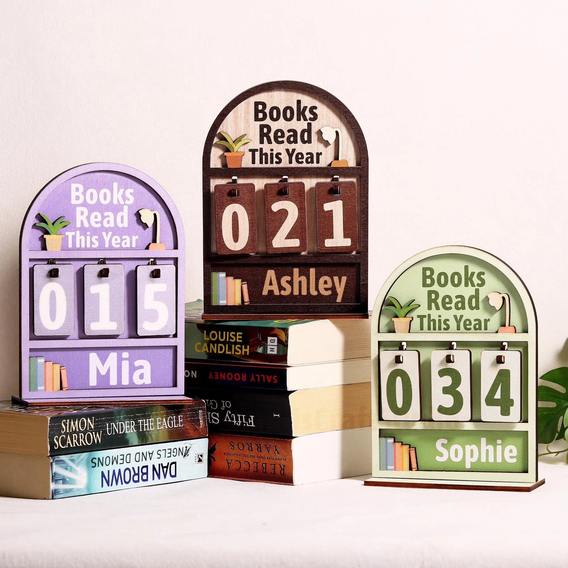 Custom Wooden Book Tracker Sign for Readers - Personalized Books Read Counter & Reading Challenge Tracker
