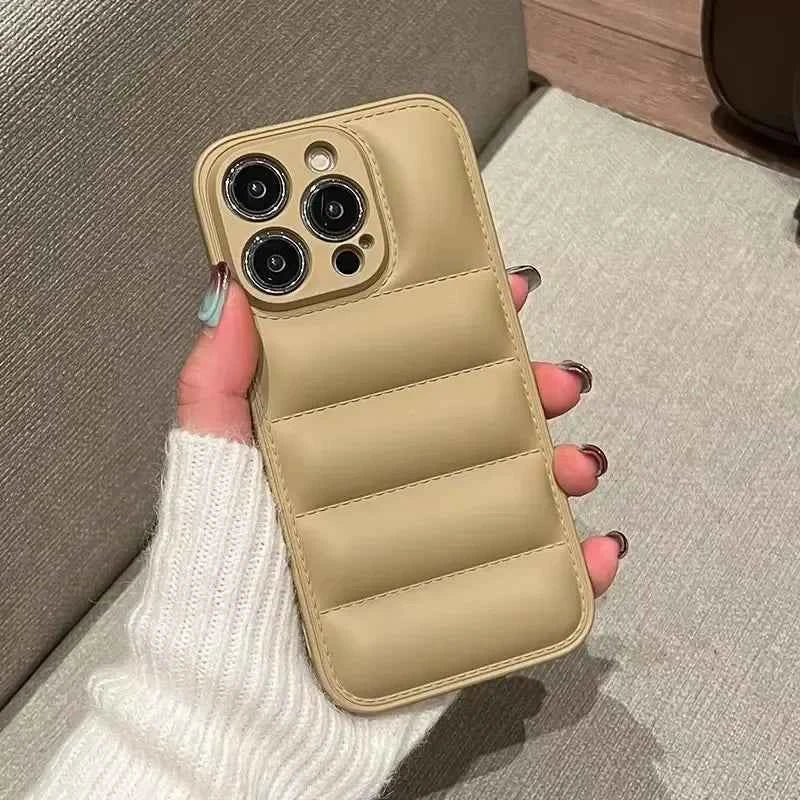 Colorful Down Jacket Phone Case – Soft Silicone Shockproof Cover for iPhone 11–16 Pro Max