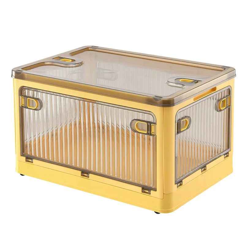 60L Foldable Plastic Storage Box - Glossy Organizer for Clothes, Books & Camping Gear