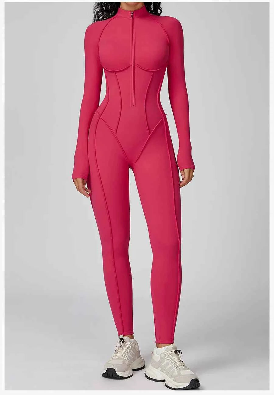 Women’s Seamless Long Sleeve Zipper Yoga Jumpsuit Slim Fit Outfit