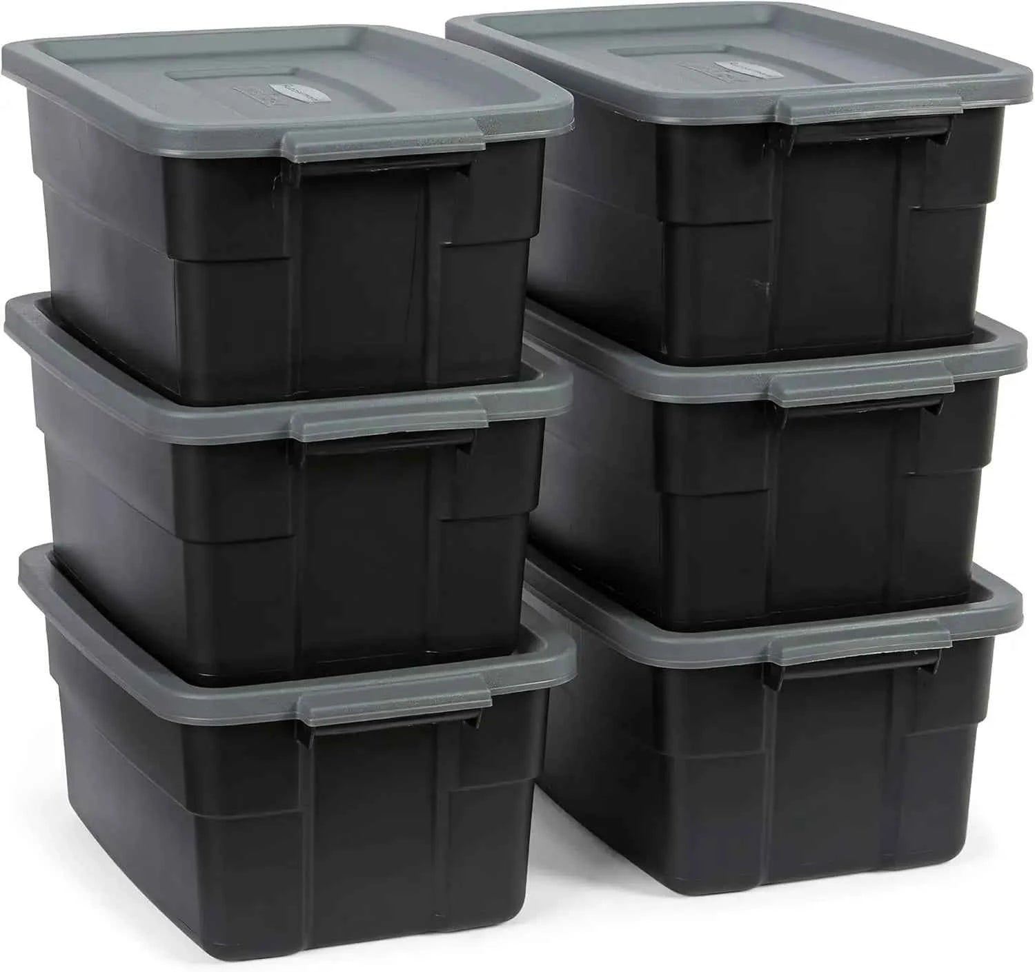 6-Pack Totes for Storage with Lids, Heavy Duty Plastic Storage Bins with Lids, Black Gray, 10 GAL - Stackable for Garage, Attic