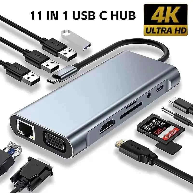 8‑in‑1 USB Type‑C Hub Adapter — 4K HDTV, SD/TF, RJ45, PD Fast Charge for MacBook & Laptops