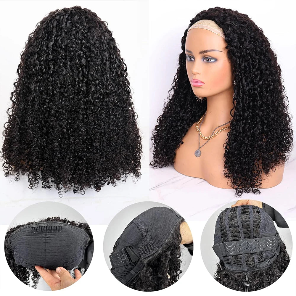 Deep Curly Human Hair Half Wig 3‑in‑1 Drawstring Jerry Curly Glueless