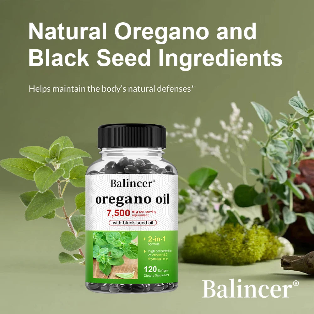 Balincer Oregano Oil Complex – 7500mg Herbal Support with Black Seed Oil (30–120 Ct)