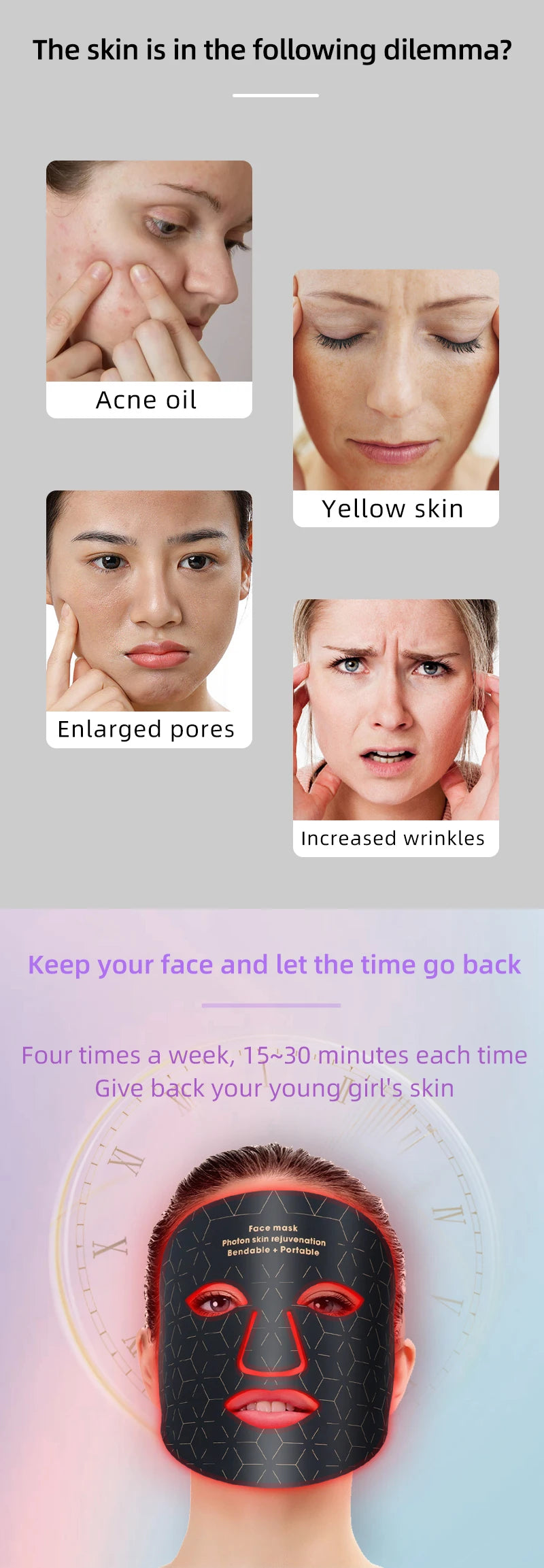 Infrared LED Mask - Silicone LED Anti-Aging Mask for Brightening Skin Tone and Repairing Fine Lines