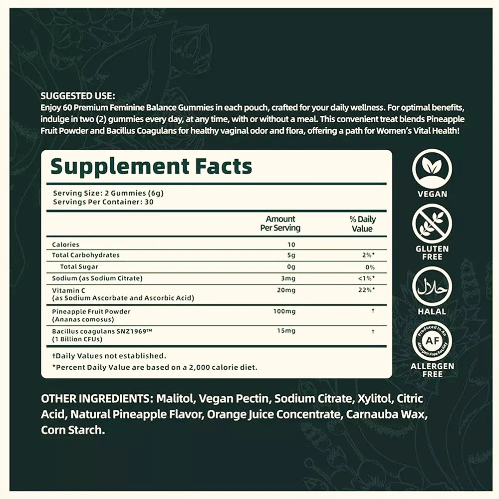 60 Pieces of Quit Mood Women's Supplement - Vital Source Feminine Balance Gummies, Hawaiian Pineapple Flavor, Perfect Women's Gift