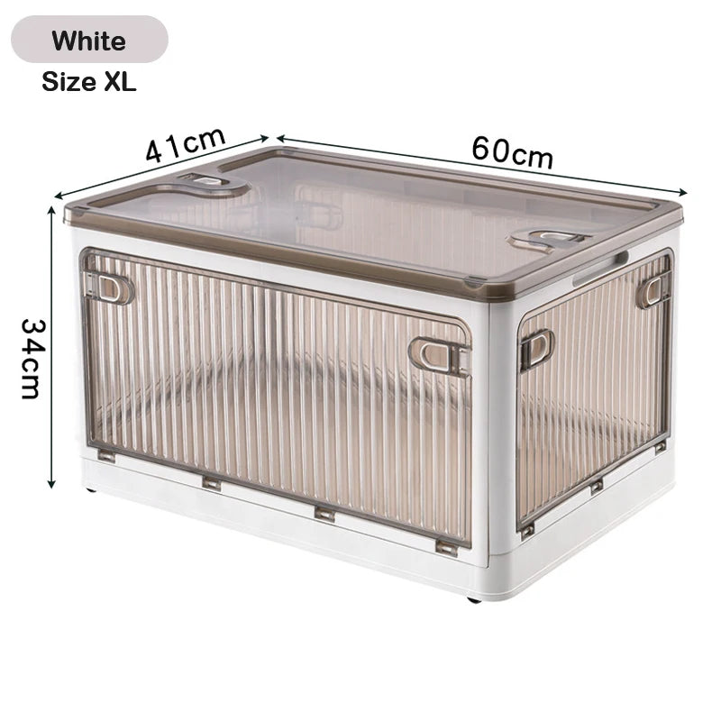 60L Foldable Plastic Storage Box - Glossy Organizer for Clothes, Books & Camping Gear