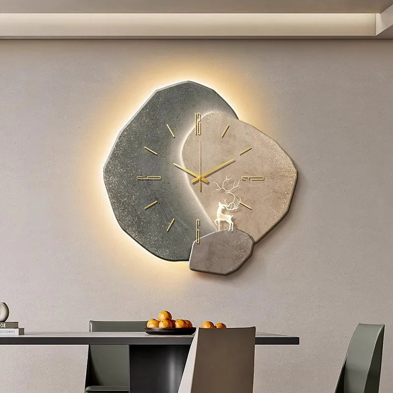 Lucky Stone Modern Wall Clock - High-End Silent Home Clock for Living Room and Wall Hanging