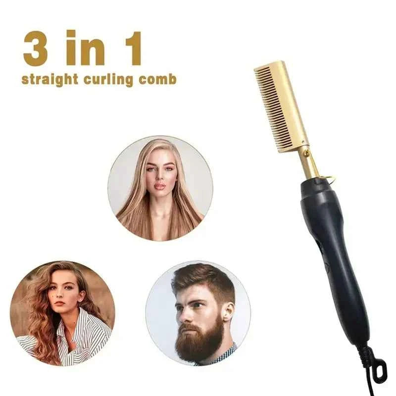 Professional Ceramic Hair Straightening Comb, Fast Heating, 3‑Gear Adjustable