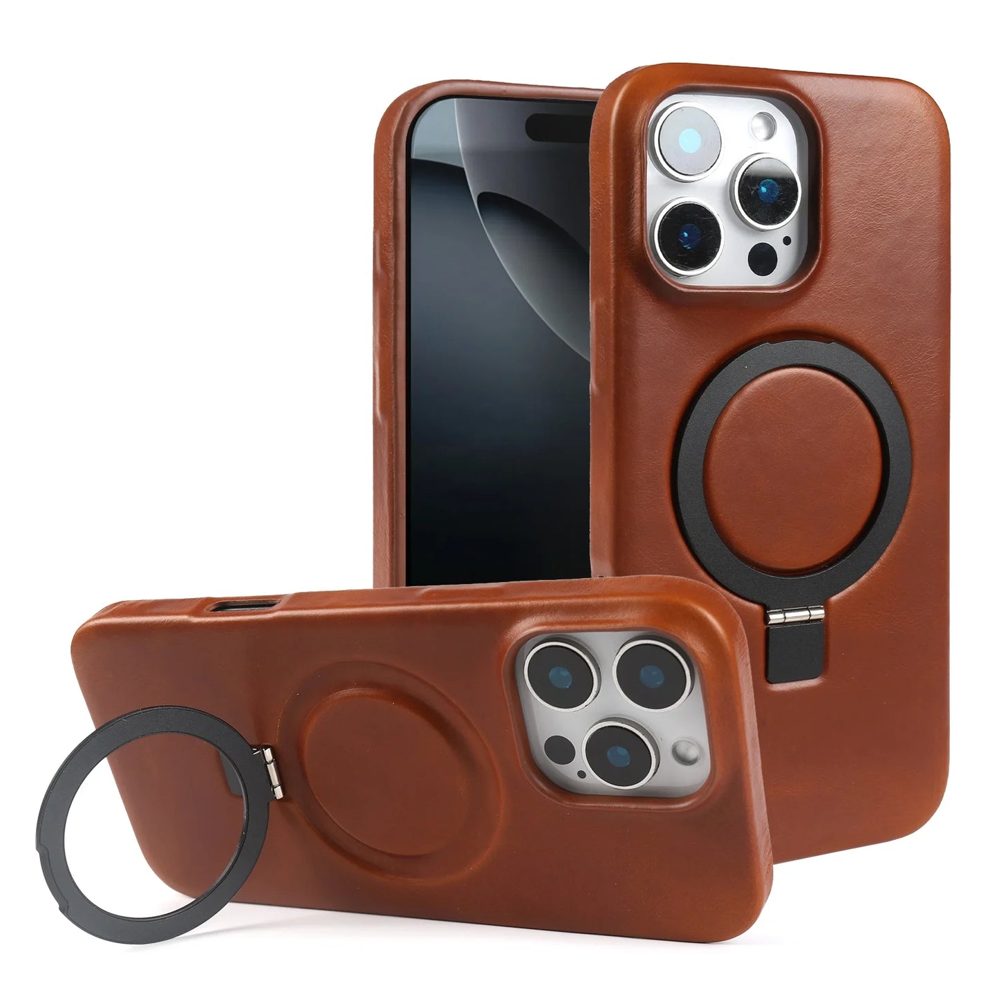 Genuine Leather Stand Case w/ Magnetic Holder for iPhone 16–11