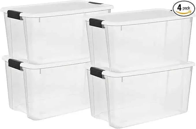 4 Pack Ultra Latching Box, Storage Bins with Lids Clear Plastic, 70 Quart - Heavy-Duty Organizing Containers for Closet Bathroom