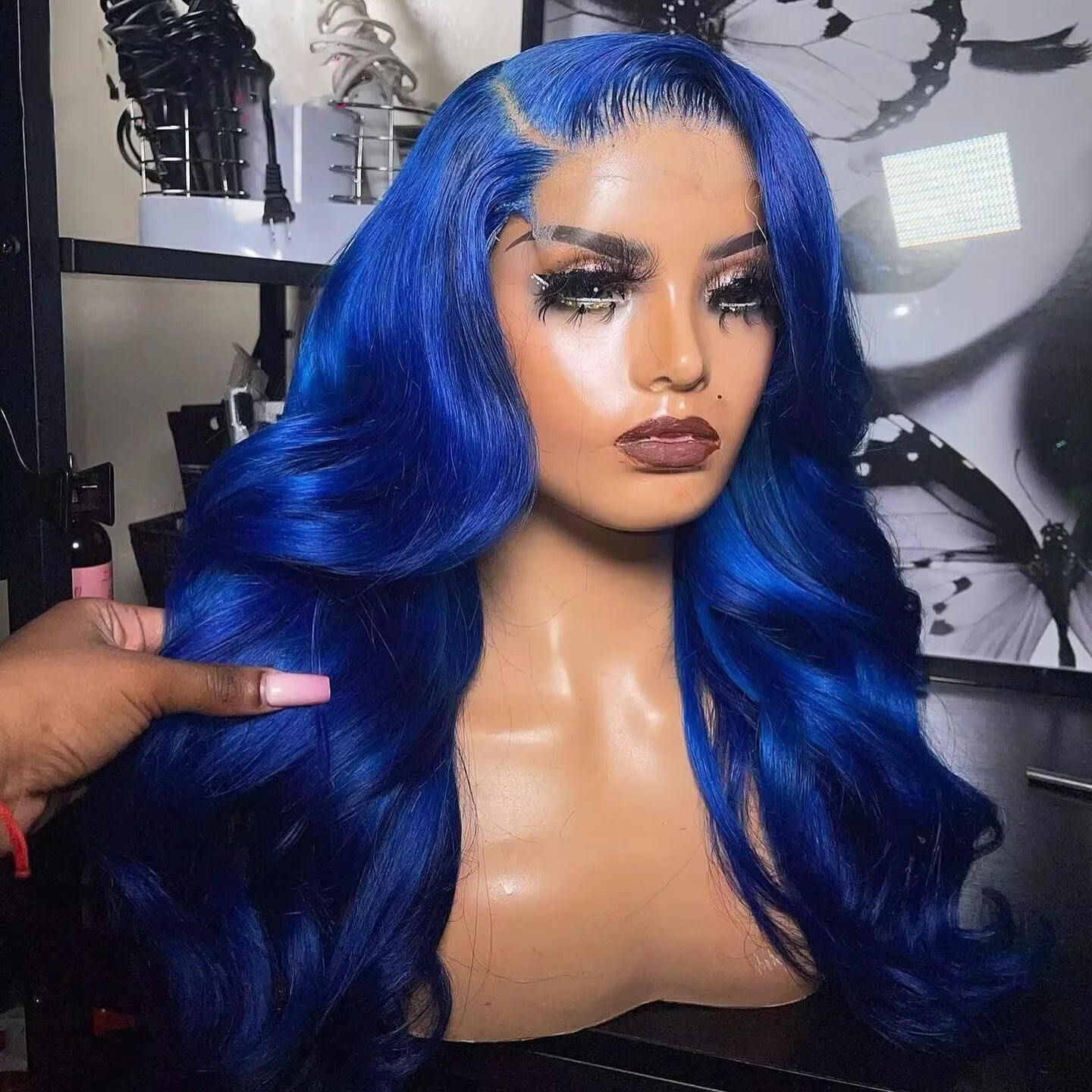 Straight Dark Blue Brazilian 13x4 HD Lace Frontal Wig - Glueless, 30-34"