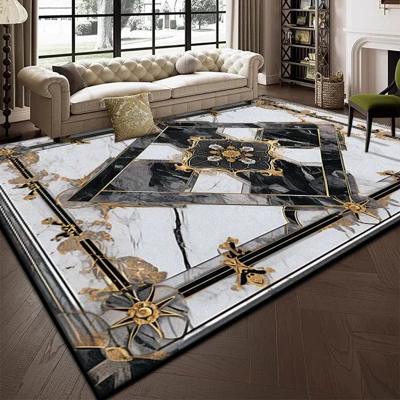 Luxury Black Marble Carpet for Living Room Bedroom Decoration Sofa Large Area Rug Cloakroom Office Fluffy Mat