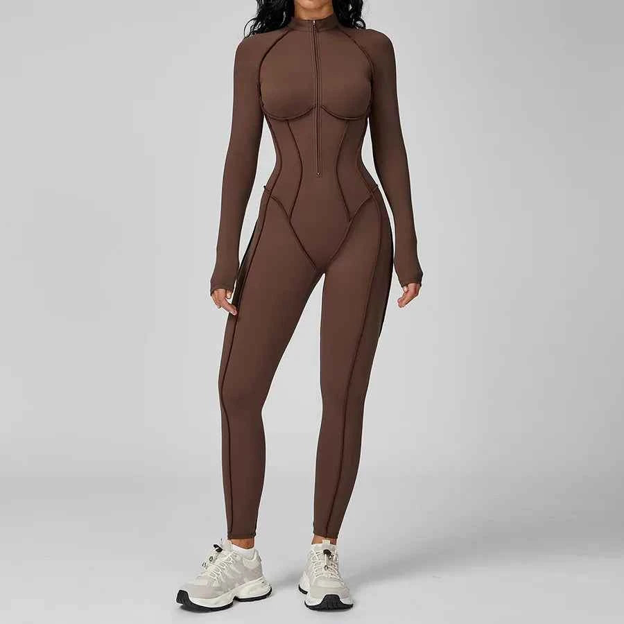 Women’s Seamless Long Sleeve Zipper Yoga Jumpsuit Slim Fit Outfit