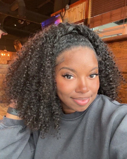 220% Afro Kinky Curly Half Wig Human Hair 3‑in‑1 Wear & Go Glueless Drawstring
