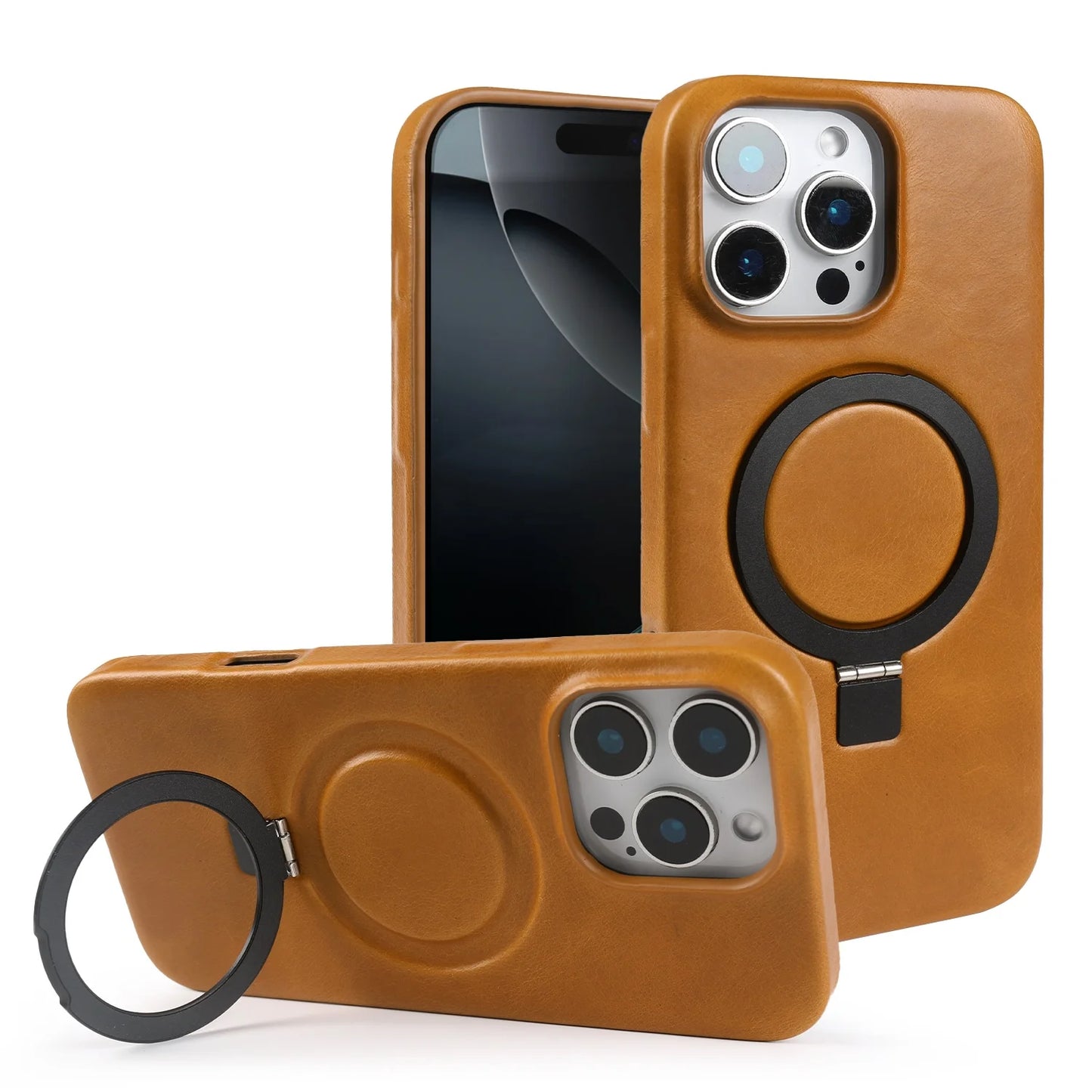 Genuine Leather Stand Case w/ Magnetic Holder for iPhone 16–11