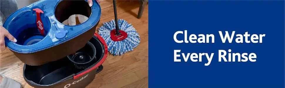 O-Cedar RinseClean Spin Mop & Bucket System + 1 Extra Mop Head | Clean with Clean Water | Removes 99% of Bacteria