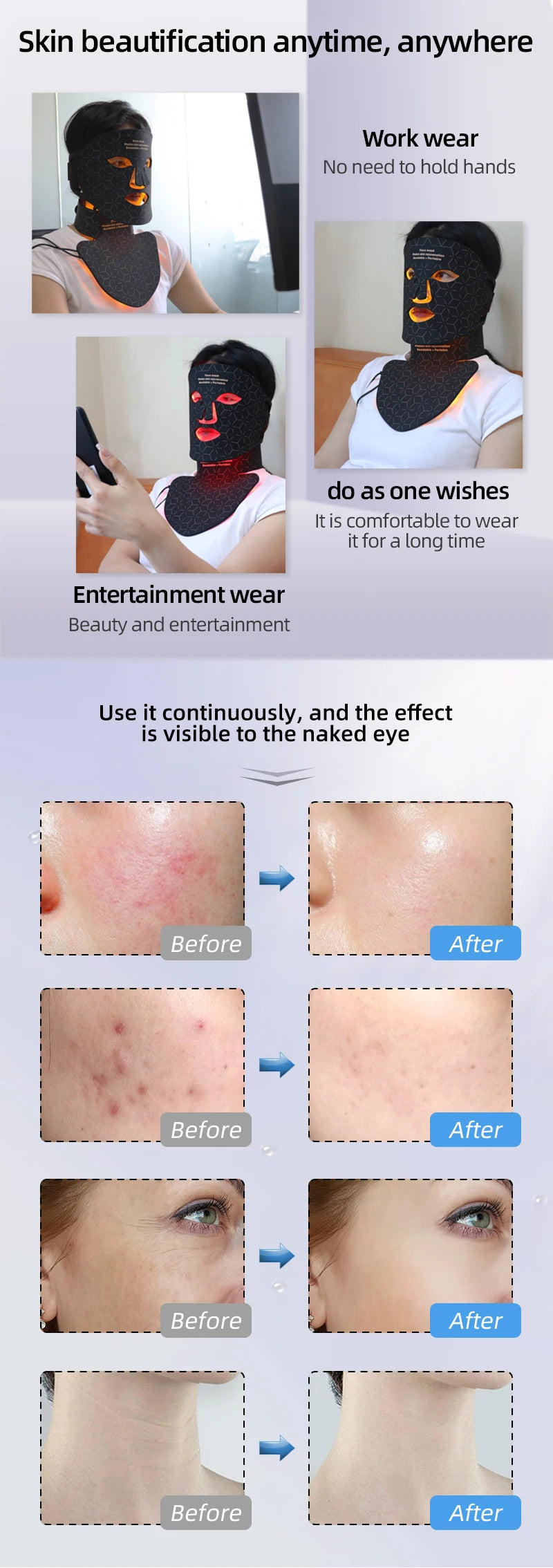 Infrared LED Mask - Silicone LED Anti-Aging Mask for Brightening Skin Tone and Repairing Fine Lines