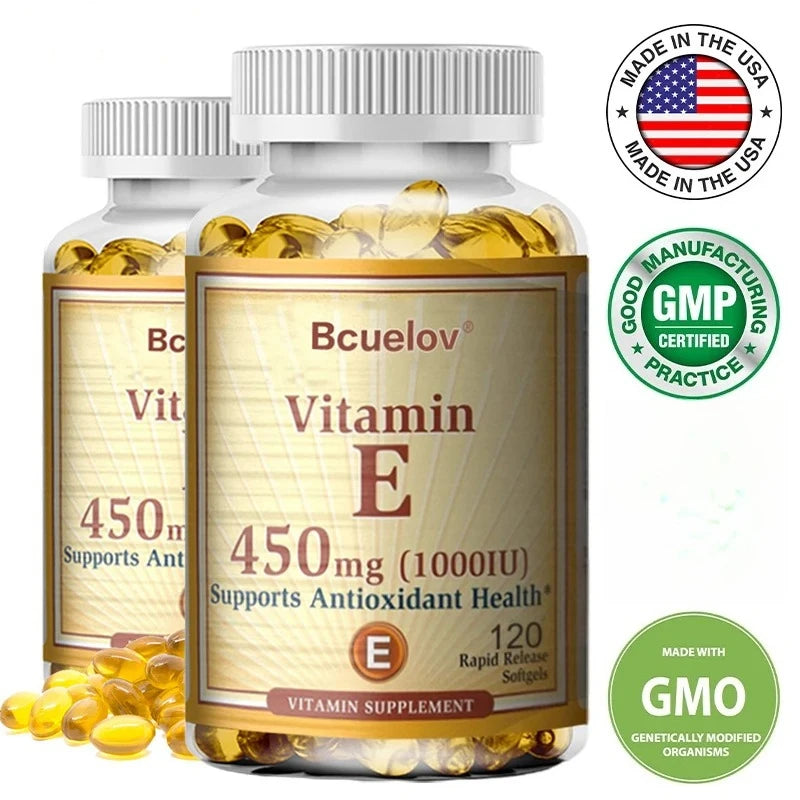 Bcuelov Vitamin E Capsules – Daily Antioxidant Support for Skin & Immunity (30–120 Ct)