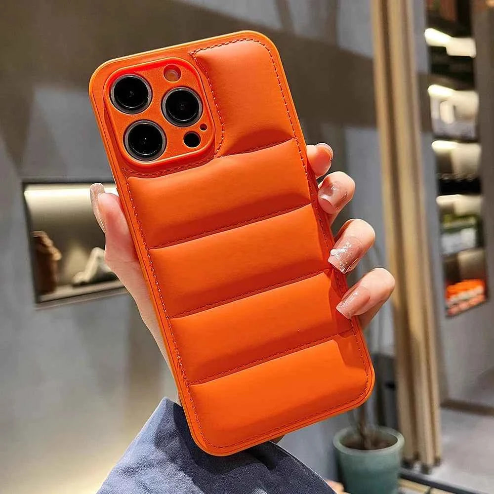 Colorful Down Jacket Phone Case – Soft Silicone Shockproof Cover for iPhone 11–16 Pro Max