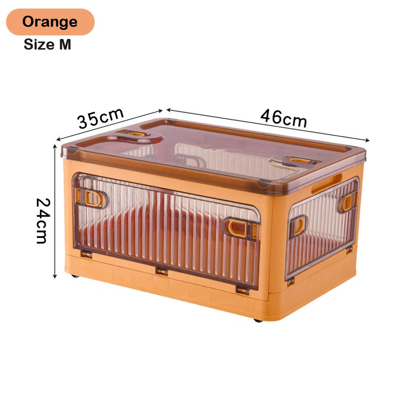 60L Foldable Plastic Storage Box - Glossy Organizer for Clothes, Books & Camping Gear