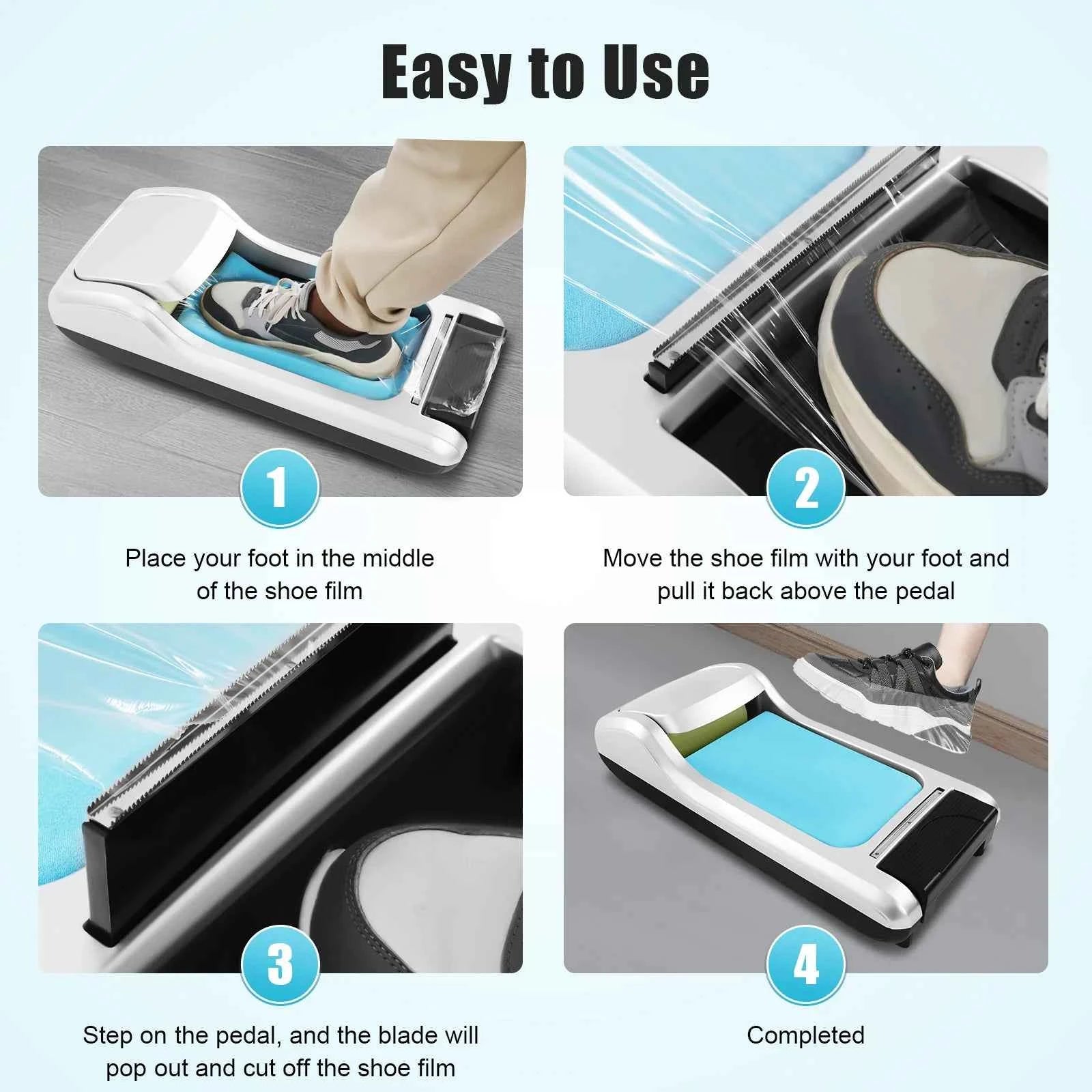 Automatic Shoe Cover Dispenser with 3 Rolls — Hands‑Free Disposable Shoe Films for Home & Office