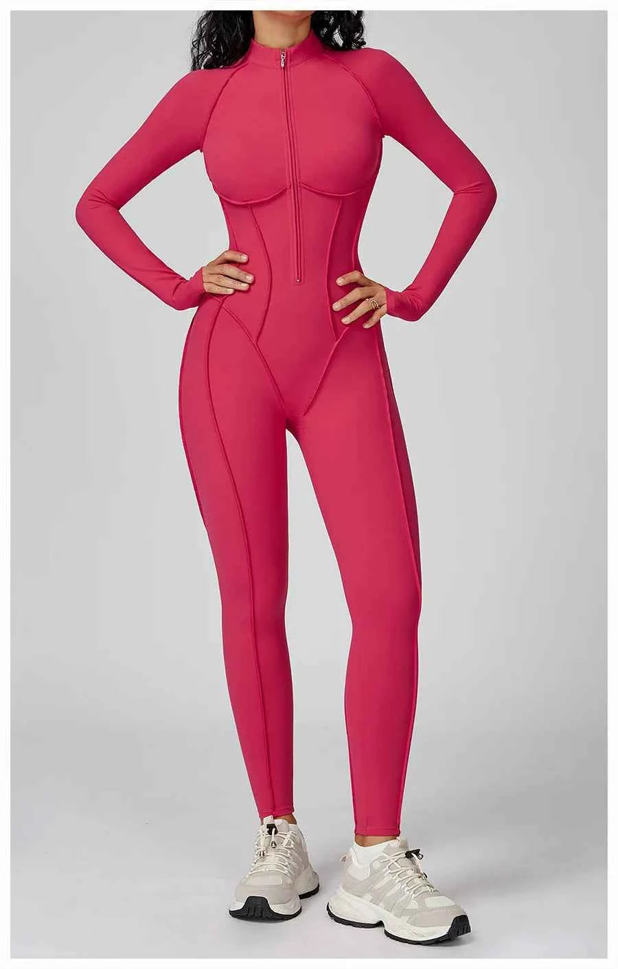 Women’s Seamless Long Sleeve Zipper Yoga Jumpsuit Slim Fit Outfit