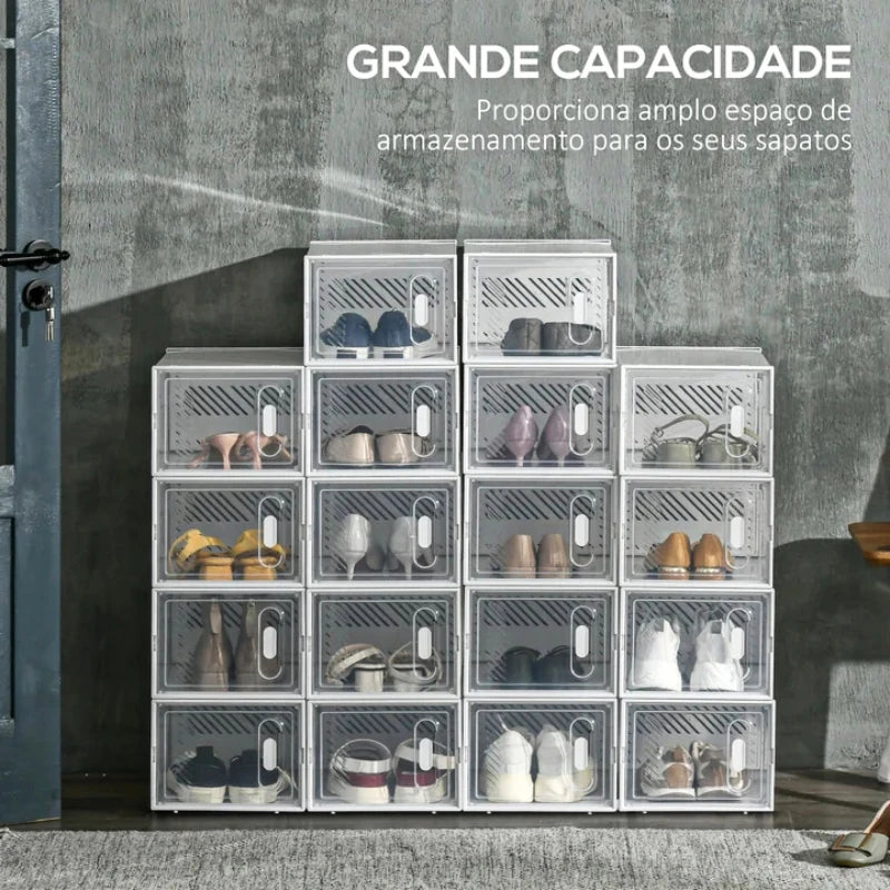 Transparent Plastic Shoe Hanger Storage Boxes - 6/12 Pack, Foldable & Stackable with Lids