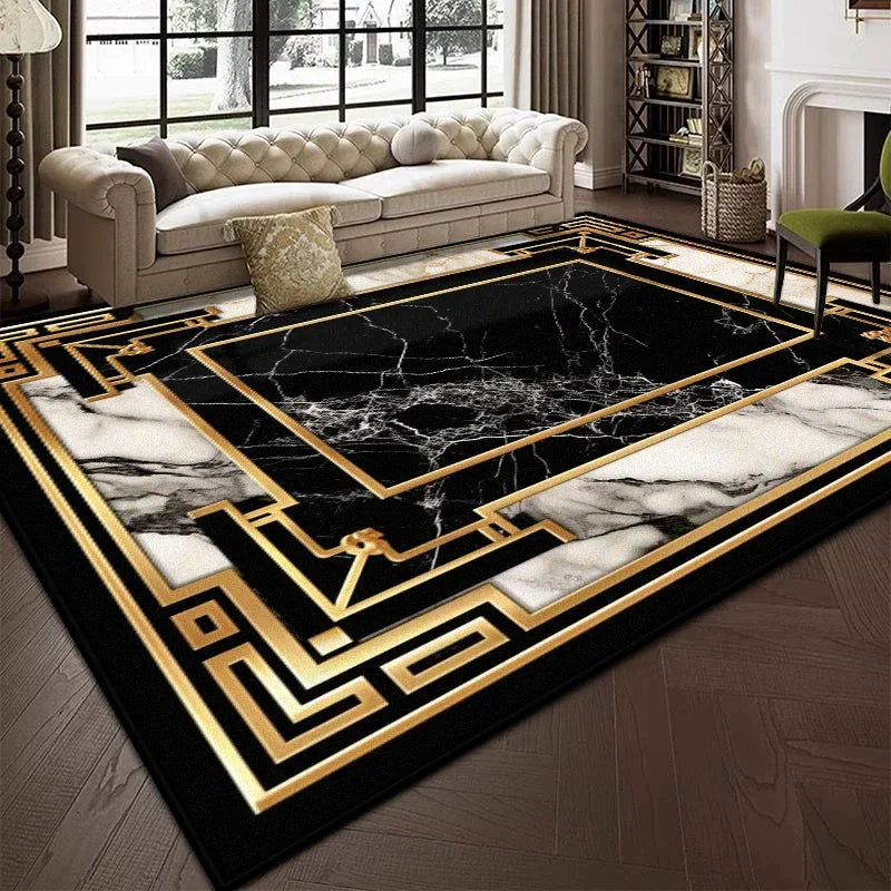 Luxury Black Marble Carpet for Living Room Bedroom Decoration Sofa Large Area Rug Cloakroom Office Fluffy Mat