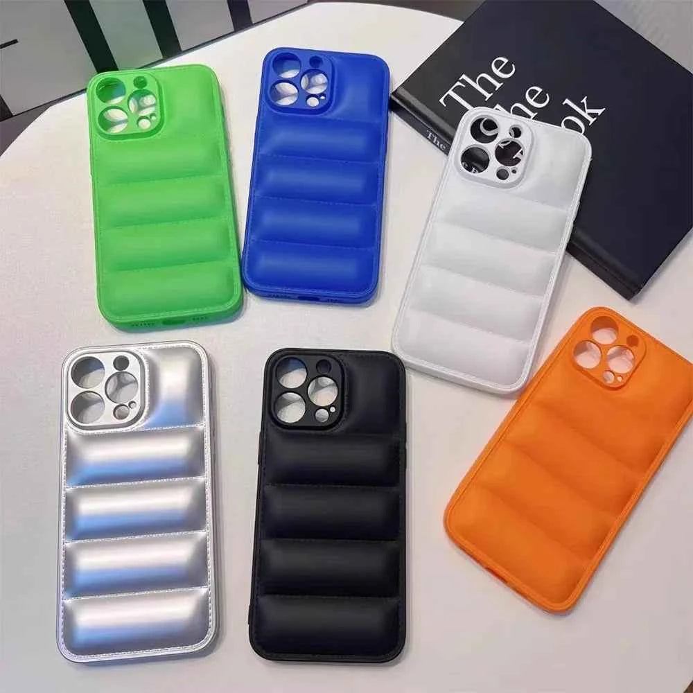 Colorful Down Jacket Phone Case – Soft Silicone Shockproof Cover for iPhone 11–16 Pro Max