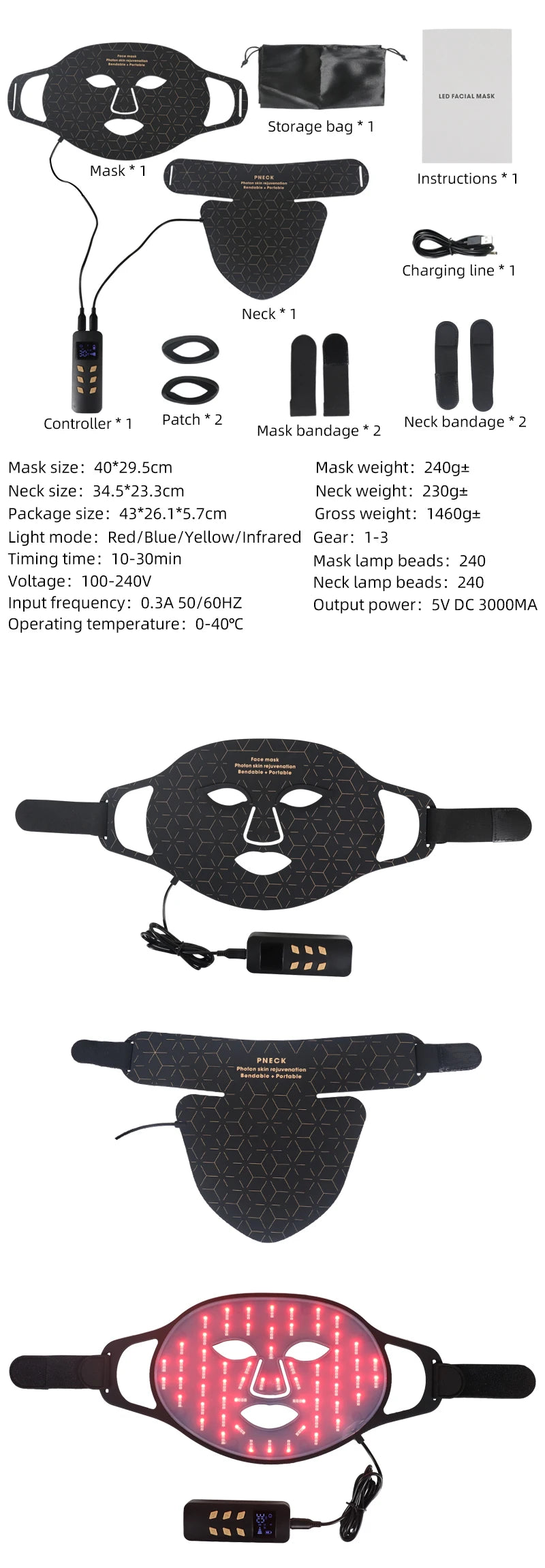 Infrared LED Mask - Silicone LED Anti-Aging Mask for Brightening Skin Tone and Repairing Fine Lines