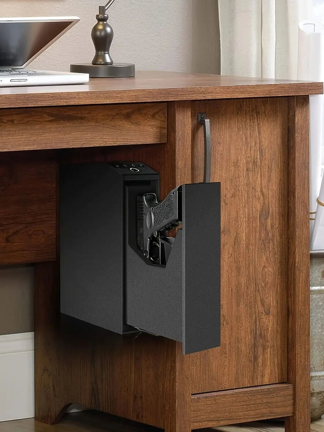 Biometric Slider Handgun Gun Safe for Nightstand, Desk, Bed Side,Truck - Auto Sliding Door Fingerprint Hand Gun Safe for Pistol