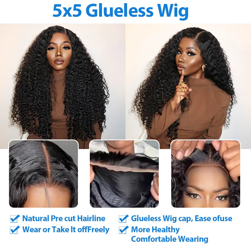 Xcurly 30 inch Loose Deep Wave Glueless 5x5 Ready to Wear Lace Closure Wig Pre Plucked Water Curly HD Lace Front Human Hair Wigs