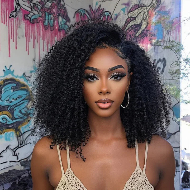 220% Afro Kinky Curly Half Wig Human Hair 3‑in‑1 Wear & Go Glueless Drawstring