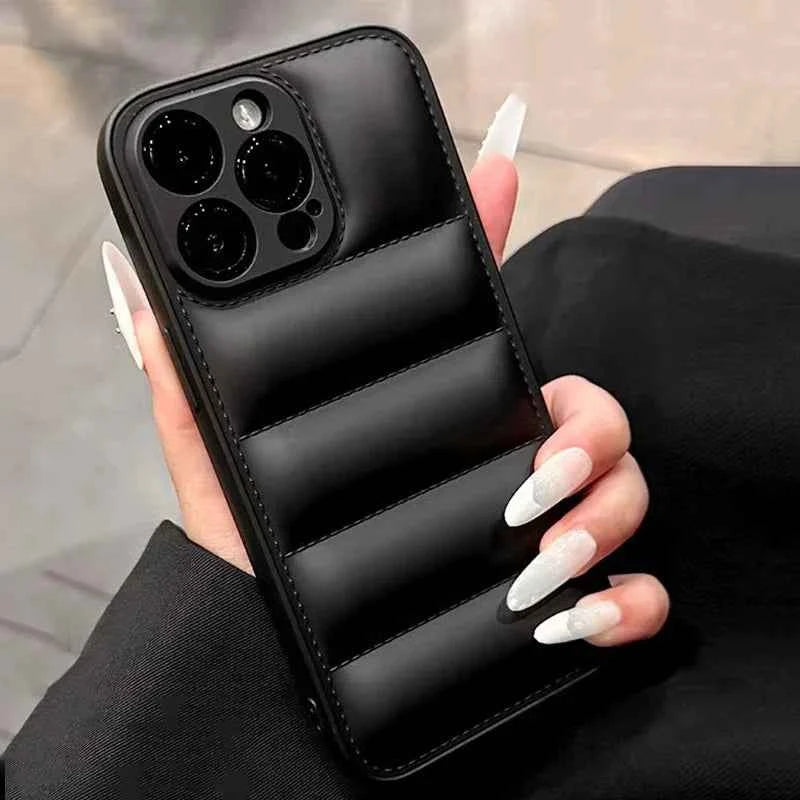 Colorful Down Jacket Phone Case – Soft Silicone Shockproof Cover for iPhone 11–16 Pro Max