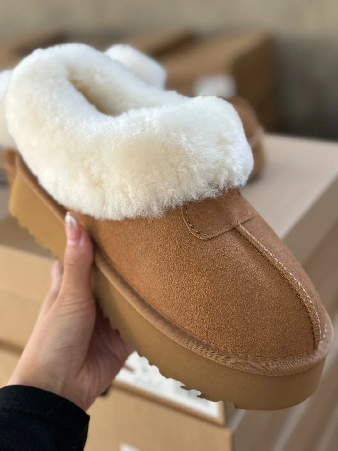 Women’s Mini Winter Snow Boots Genuine Leather Wool Fur Warm Slippers