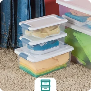 12-Pack Latching Box, Under Bed Storage Bins with Lids, Clear Plastic, 15 Quart - Heavy-Duty Organizing Containers for Close