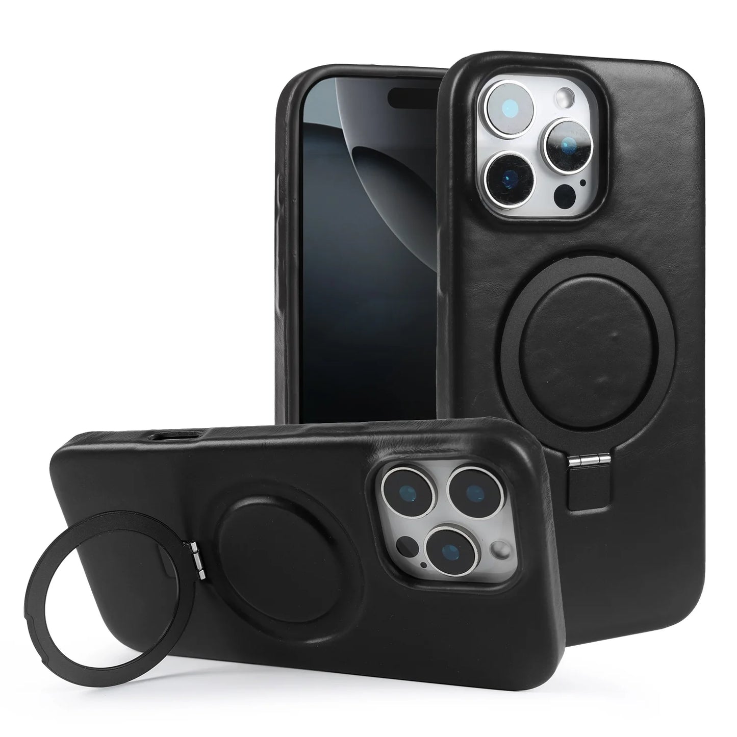Genuine Leather Stand Case w/ Magnetic Holder for iPhone 16–11
