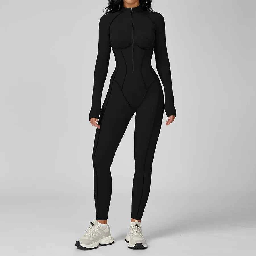 Women’s Seamless Long Sleeve Zipper Yoga Jumpsuit Slim Fit Outfit