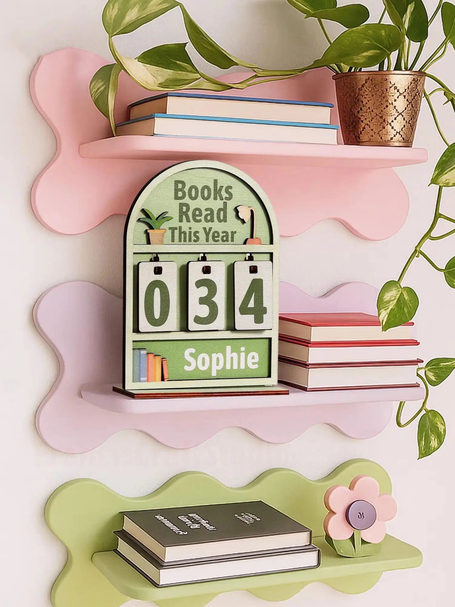 Custom Wooden Book Tracker Sign for Readers - Personalized Books Read Counter & Reading Challenge Tracker