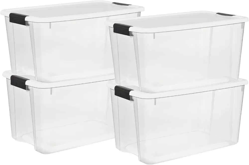 4 Pack Ultra Latching Box, Storage Bins with Lids Clear Plastic, 70 Quart - Heavy-Duty Organizing Containers for Closet Bathroom