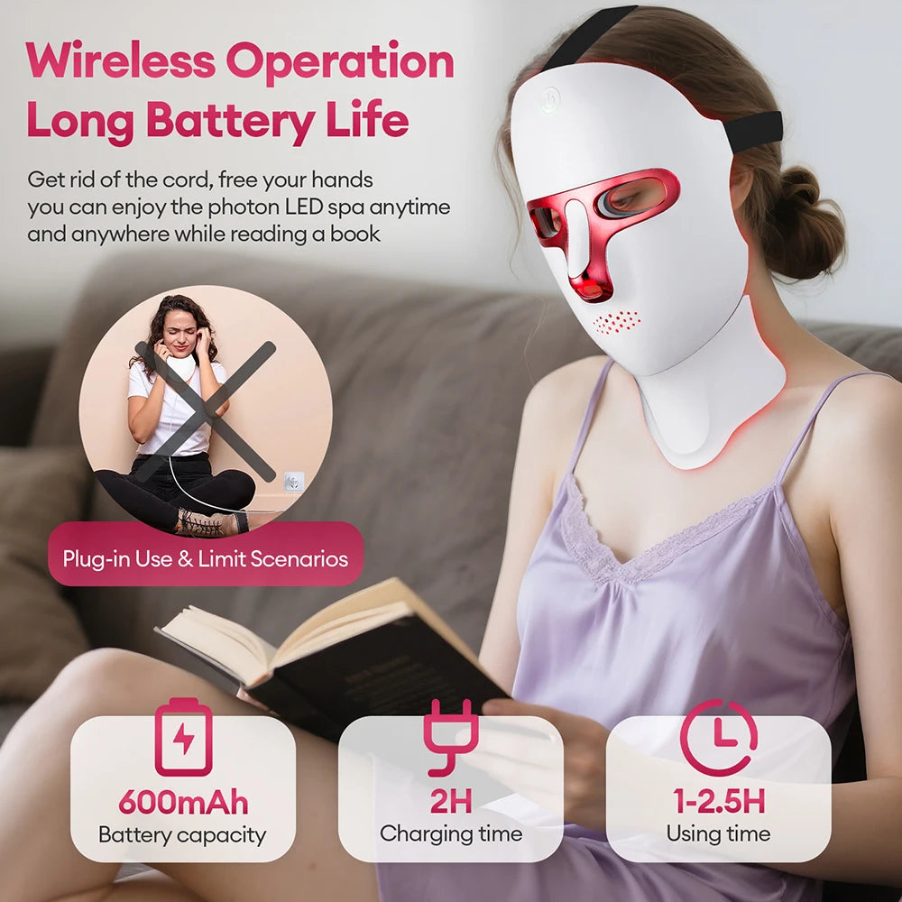 LED Photon Beauty Mask with 7 Light Modes for Whitening, Anti-Wrinkle, and Skin Tightening