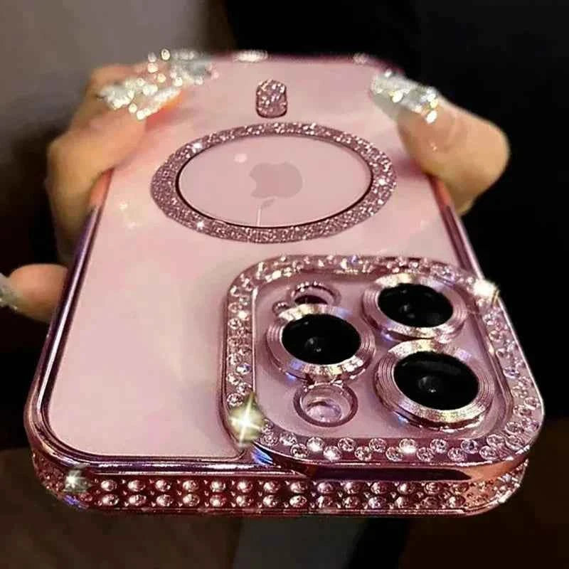 Luxury Diamond Glitter MagSafe Clear Case – Magnetic Wireless Charging Cover